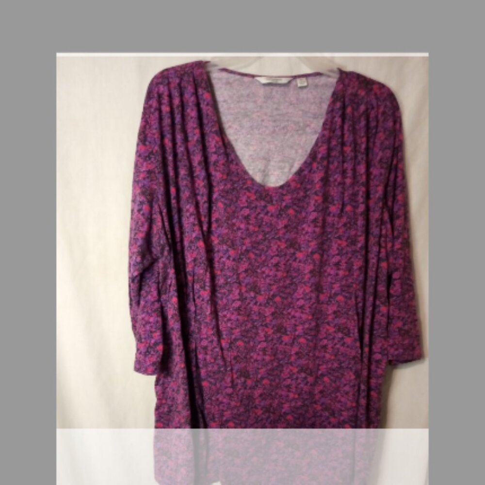 (O) Liz Claiborne Woman's pleated 3/4 Sleeve Blouse 2X Pink Floral